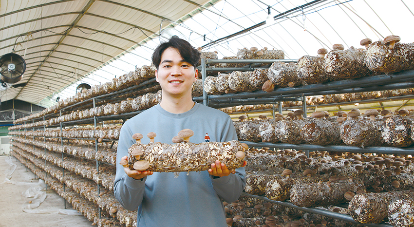김형래 대표가 표고버섯을 선보이고 있다.