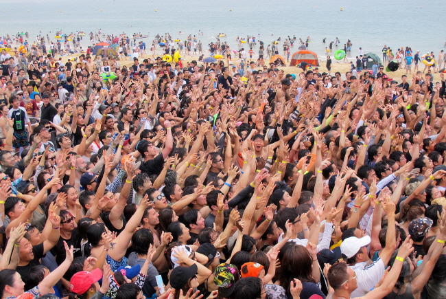 인산인해를 이룬 세계 각 국의 젊은이들이 환호하고 있다.