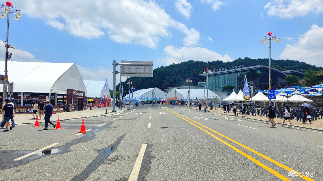 금산세계인삼엑스포광장에 조성된 제6회 금산삼계탕축제 행사장 전경과 대형 축제 부스 모습