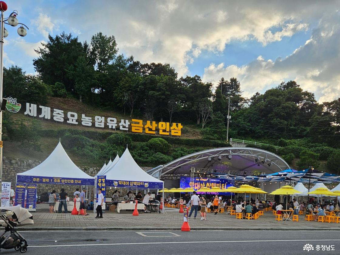 금산삼계탕축제 열대야 삼맥파티 무대와 세계중요농업유산 금산인삼 조형물