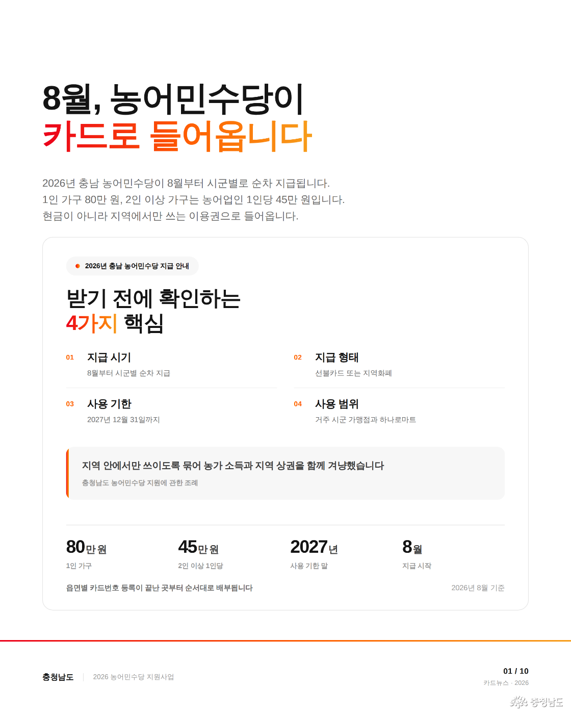 8월, 농어민수당이 카드로 들어옵니다