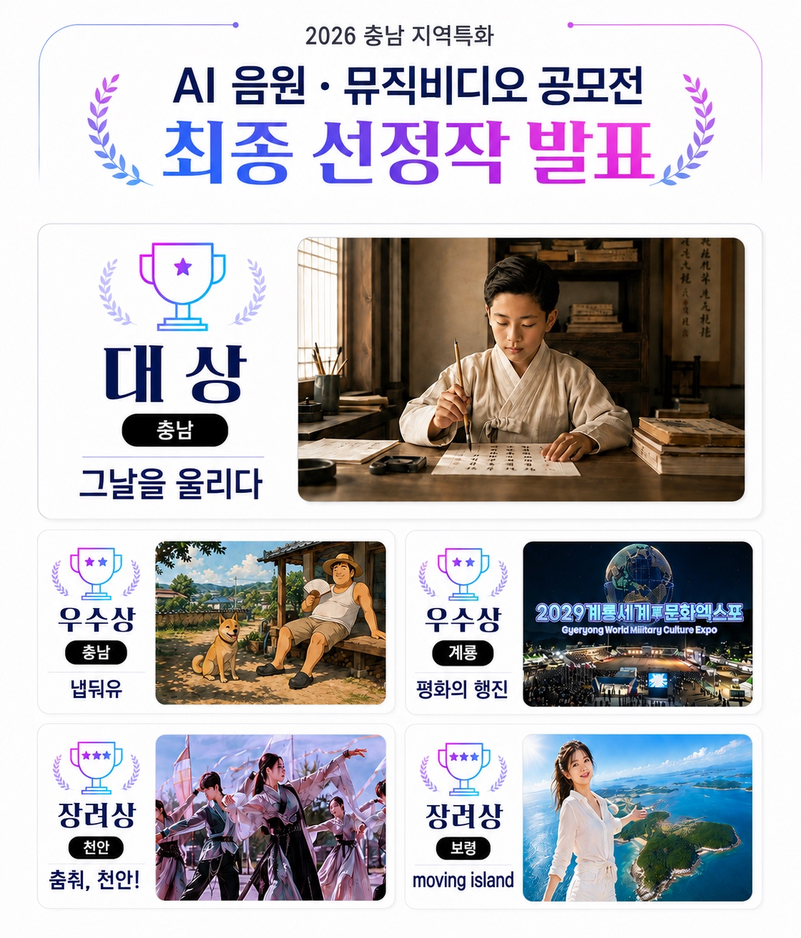 충남콘텐츠진흥원, AI 음원&middot;뮤직비디오 공모전 수상작 발표