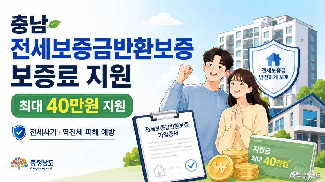 충청남도에서 보증료 최대 40만원까지 지원해준다.