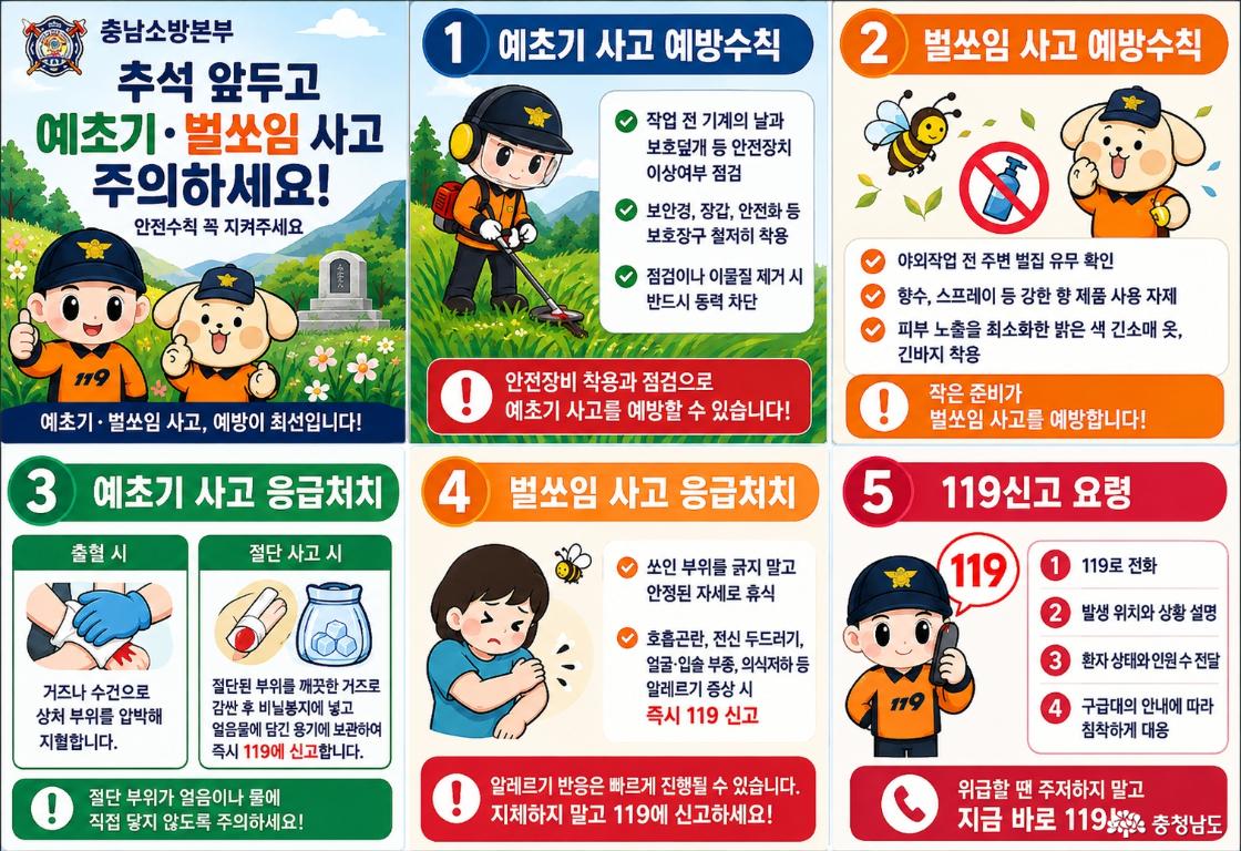추석 앞두고 예초기·벌쏘임 사고 ‘주의’ 안전수칙 꼭_ 켜주세요