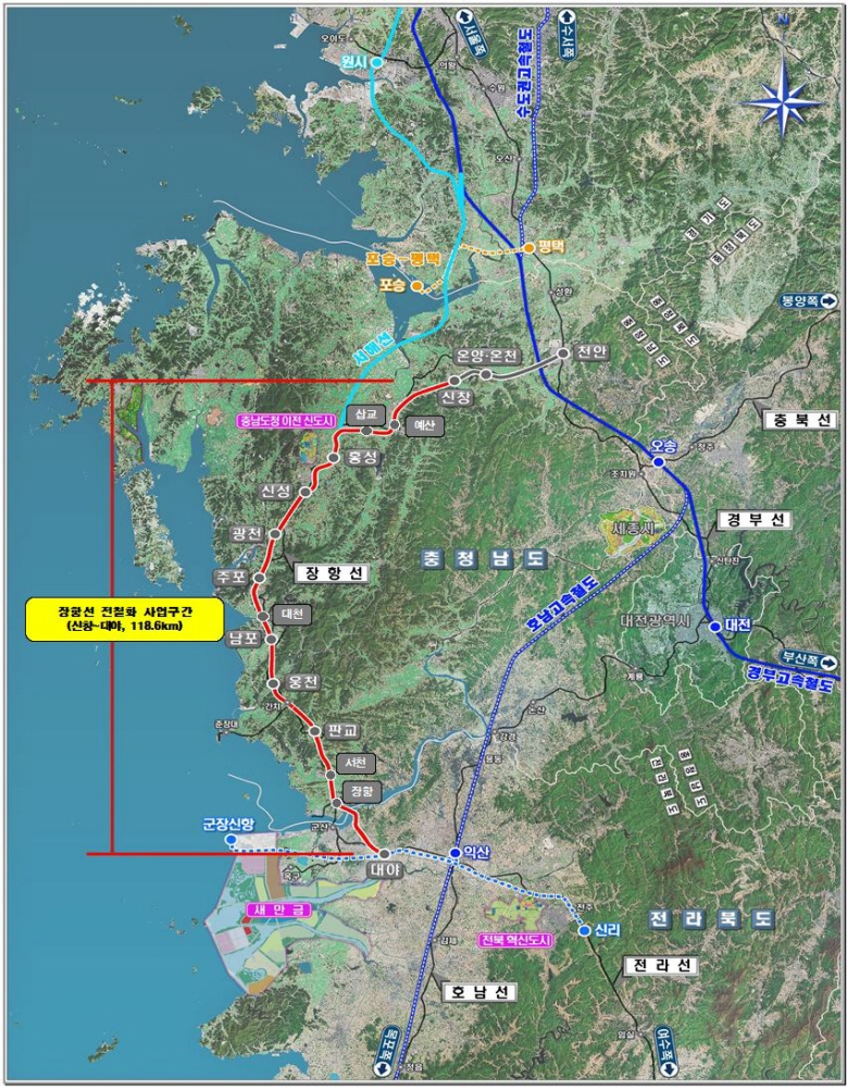장항성 전철화 사업구간 위치도